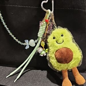 Avocado Plush Bag Charm | Green Beaded Chain Kawaii Keychain | Cute Purse Charm
